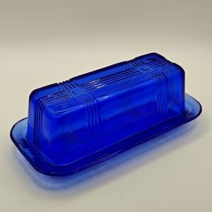 Hazel Atlas Cobalt Blue Criss Cross Butter Dish